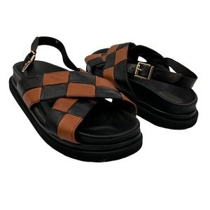 ALOHAS Women's Leather Marshmallow Scacchi Black Tan Sandals Size 42